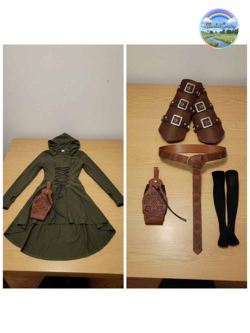 5pc Renaissance Women Costume Set Medieval Cloak Belt Wrist Guards